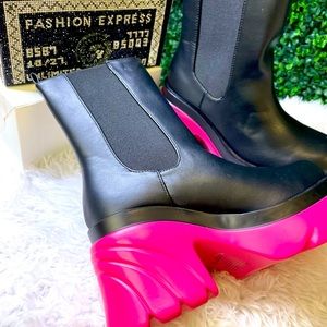 Black and Pink Platform Boots